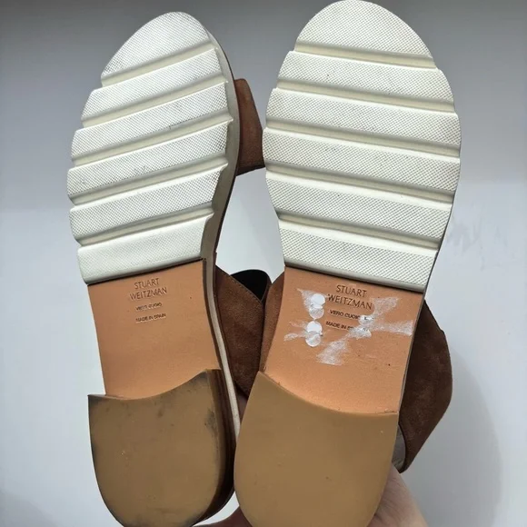 Stuart Weitzman Topical Saddle Brown Suede‎ Open Toe Sandals Sz 5.5M - Picture 7 of 9